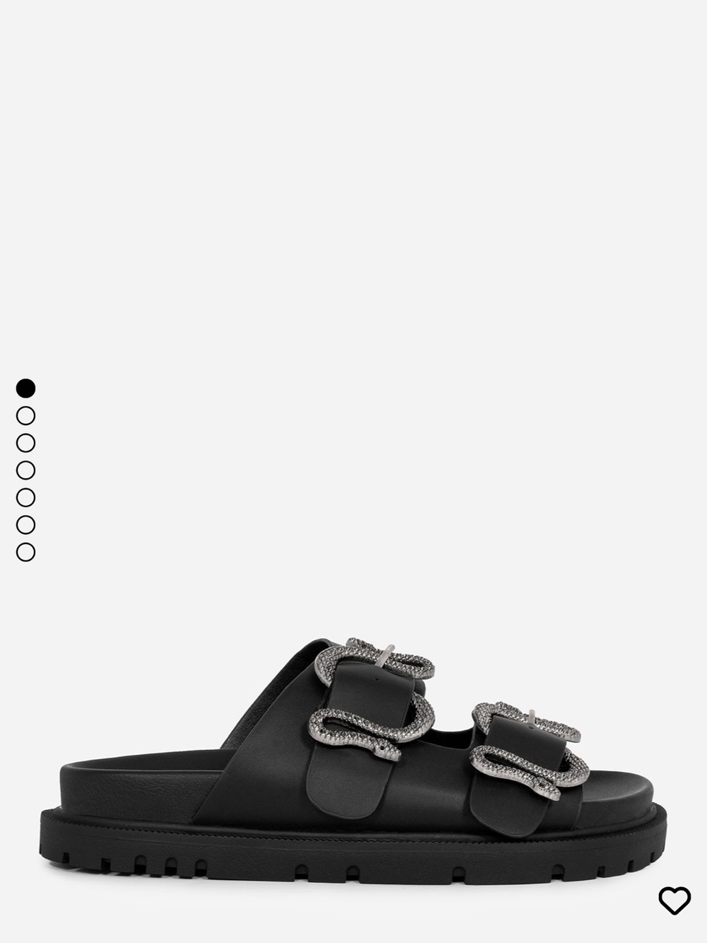 Disturbia Black Slide Sandal with Snake Buckles